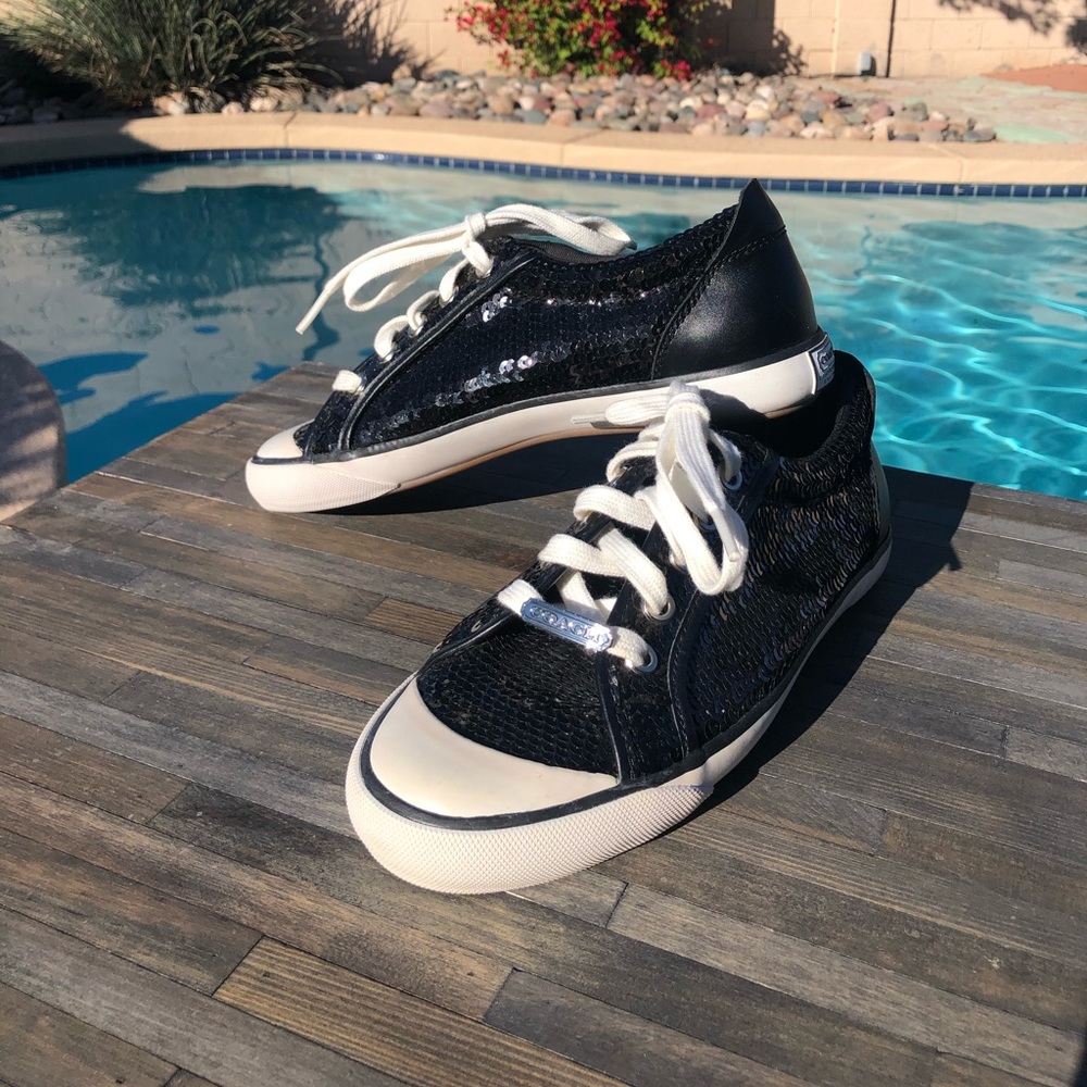 NWOT Coach Sequin Black Sneakers 6.5 B - Picture 2 of 8